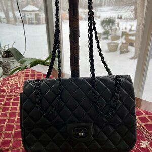 Chanel, Black, medium sized, double flap shoulder bag